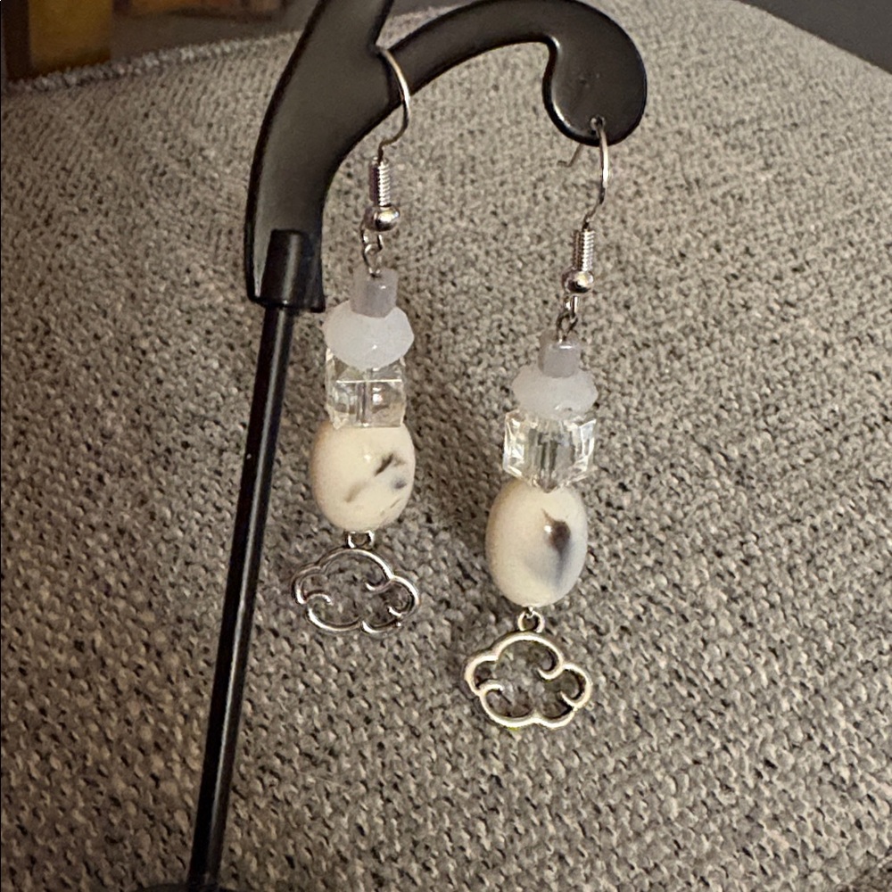Hand Crafted White and Silver Earrings